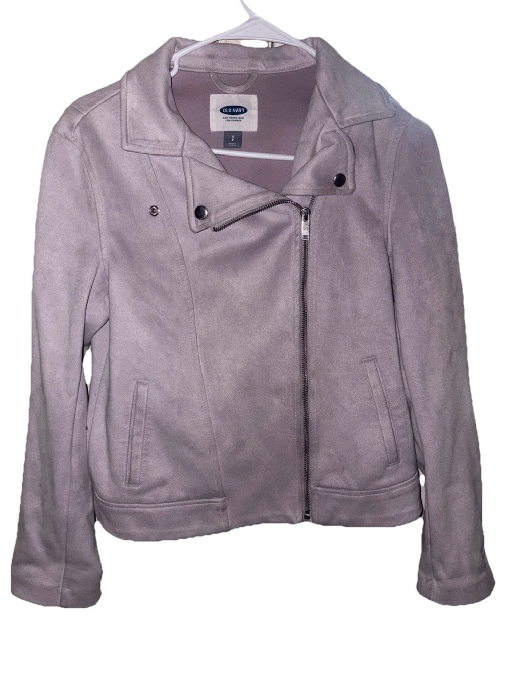 Old Navy Women’s Light Purple Suede Zip-Up Biker Jacket W/ Zipper sleeve Accents